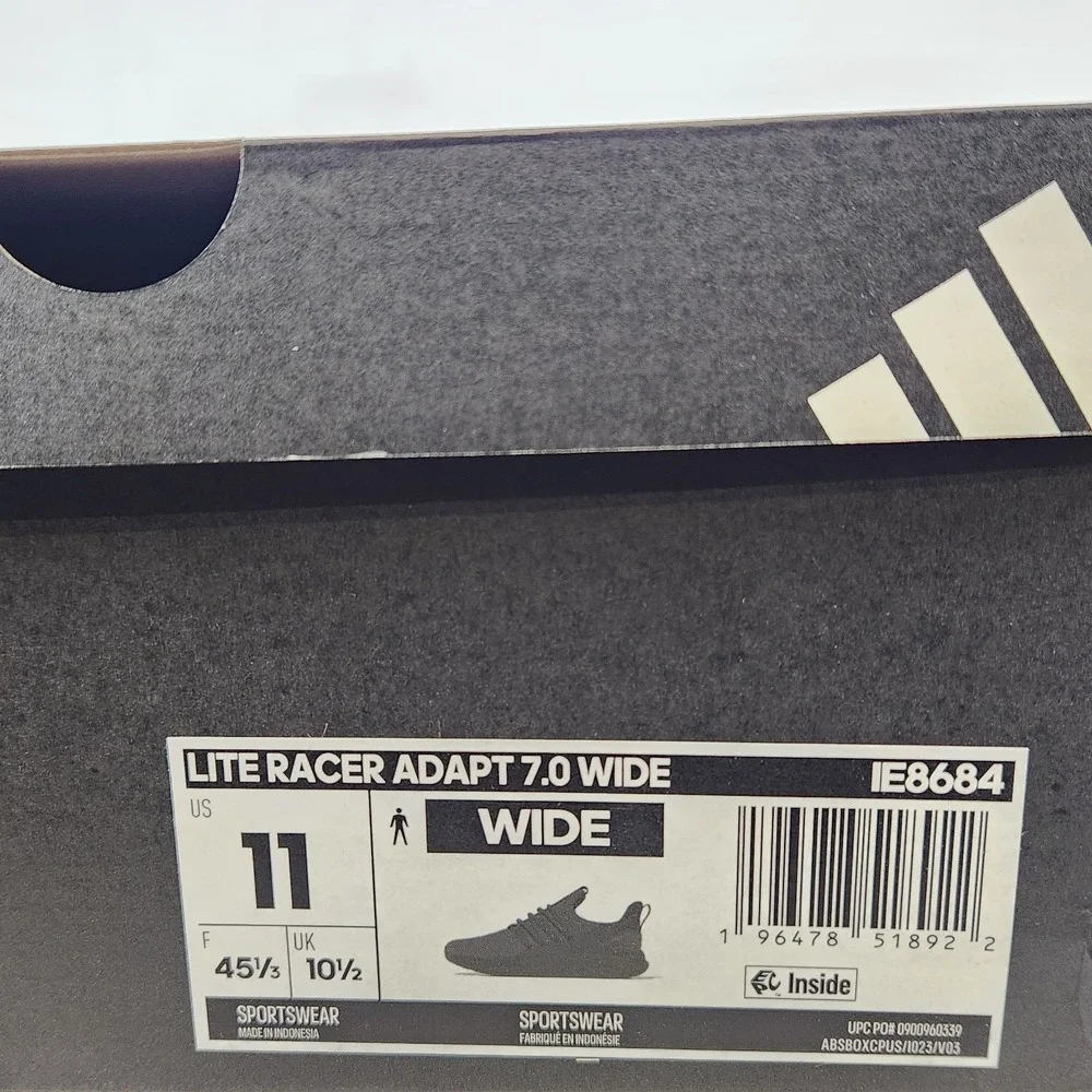 Adidas Lite Racer Adapt 7.0 Mens Size 11 WIDE Black Grey Slip On Running Shoes